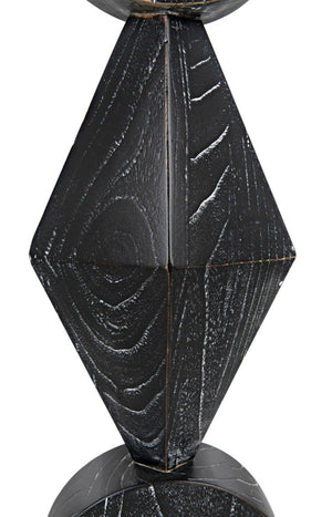 Noir Totem Sculpture in Deep Cinder Black - Modern Hand-Carved Mindi Wood Art for Bold Interiors AC151CB