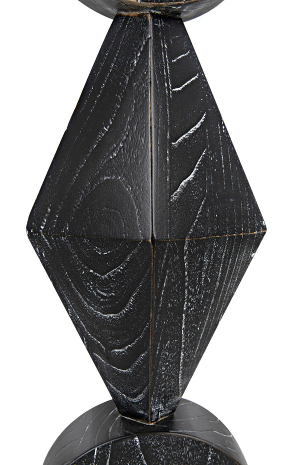 Noir Totem Sculpture in Deep Cinder Black - Modern Hand-Carved Mindi Wood Art for Bold Interiors AC151CB