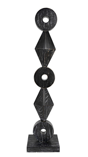 Noir Totem Sculpture in Deep Cinder Black - Modern Hand-Carved Mindi Wood Art for Bold Interiors AC151CB