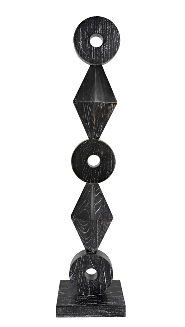 Noir Totem Sculpture in Deep Cinder Black - Modern Hand-Carved Mindi Wood Art for Bold Interiors AC151CB