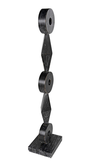 Noir Totem Sculpture in Deep Cinder Black - Modern Hand-Carved Mindi Wood Art for Bold Interiors AC151CB
