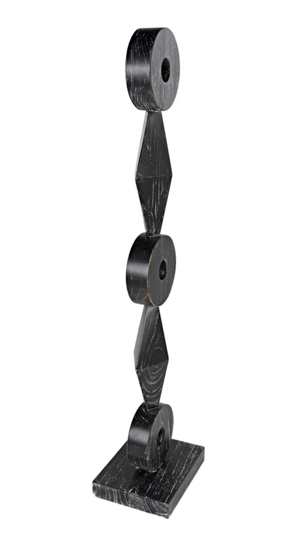 Noir Totem Sculpture in Deep Cinder Black - Modern Hand-Carved Mindi Wood Art for Bold Interiors AC151CB