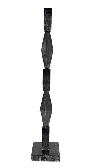 Noir Totem Sculpture in Deep Cinder Black - Modern Hand-Carved Mindi Wood Art for Bold Interiors AC151CB
