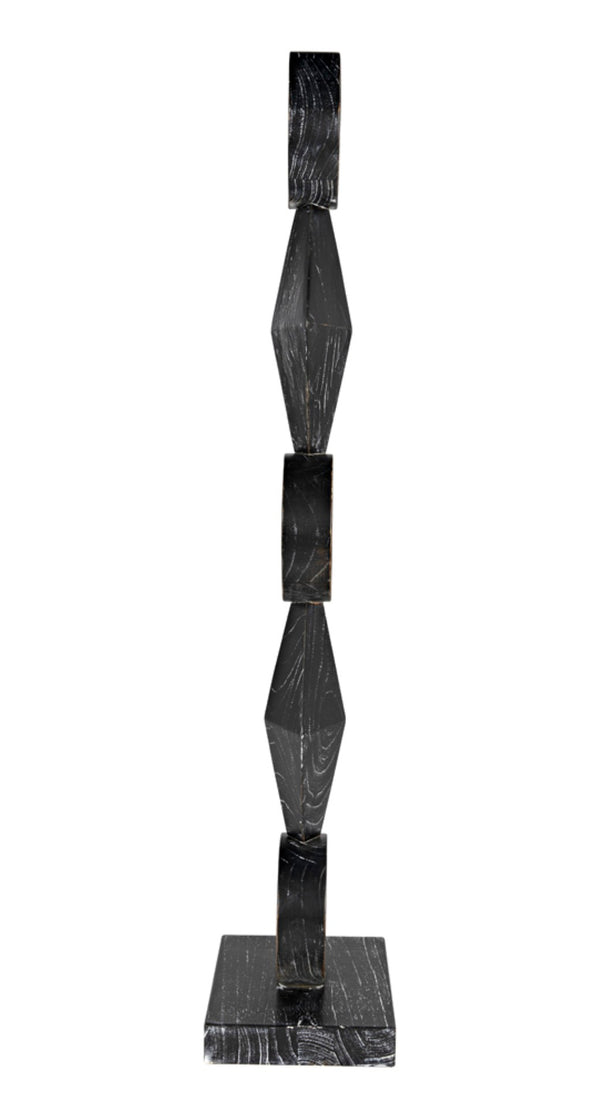 Noir Totem Sculpture in Deep Cinder Black - Modern Hand-Carved Mindi Wood Art for Bold Interiors AC151CB