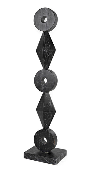 Noir Totem Sculpture in Deep Cinder Black - Modern Hand-Carved Mindi Wood Art for Bold Interiors AC151CB