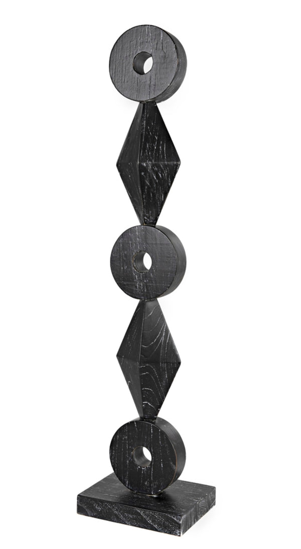 Noir Totem Sculpture in Deep Cinder Black - Modern Hand-Carved Mindi Wood Art for Bold Interiors AC151CB