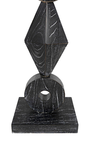 Noir Totem Sculpture in Deep Cinder Black - Modern Hand-Carved Mindi Wood Art for Bold Interiors AC151CB