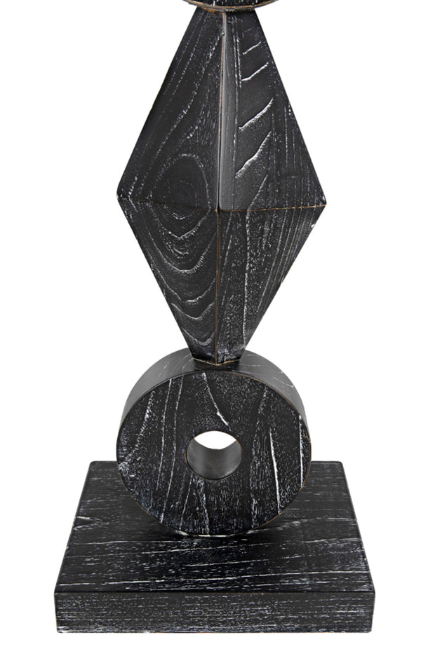 Noir Totem Sculpture in Deep Cinder Black - Modern Hand-Carved Mindi Wood Art for Bold Interiors AC151CB
