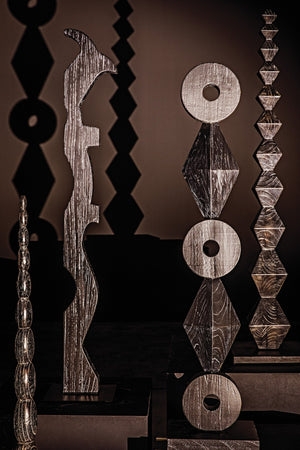 Noir Totem Sculpture in Deep Cinder Black - Modern Hand-Carved Mindi Wood Art for Bold Interiors AC151CB