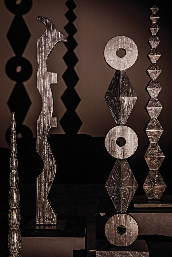 Noir Totem Sculpture in Deep Cinder Black - Modern Hand-Carved Mindi Wood Art for Bold Interiors AC151CB