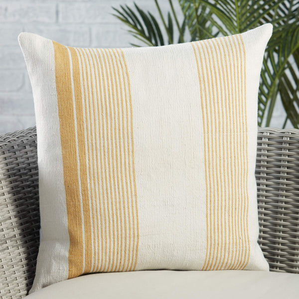 Jaipur Living Jaipur Living Acapulco Ticking Stripe Outdoor Poly Fill Pillow for Coastal Patio Spaces Gold PLW103763