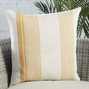 Jaipur Living Jaipur Living Parque Ticking Stripe Pet Yarn Indoor Outdoor Square Pillow Cover Gold PLC102475