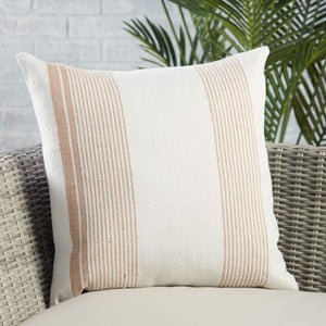 Jaipur Living Jaipur Living Acapulco Ticking Stripe Outdoor Poly Fill Pillow for Coastal Patio Spaces Tan PLW103764