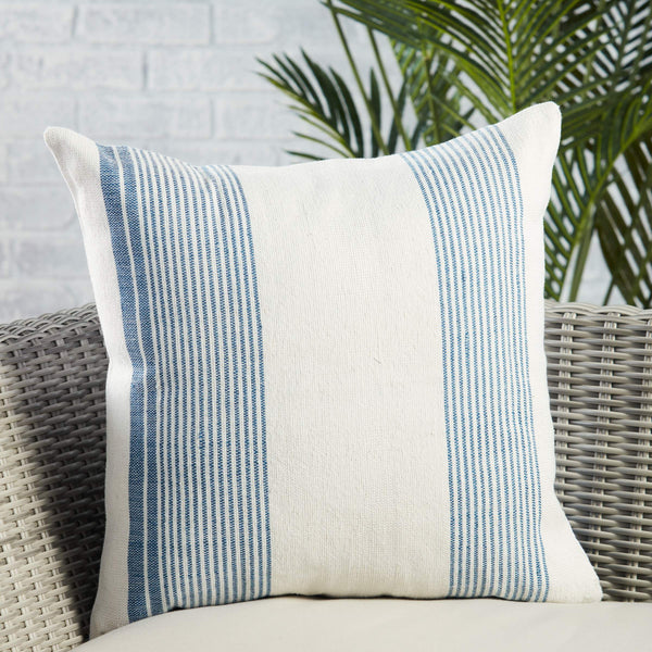 Jaipur Living Jaipur Living Acapulco Ticking Stripe Outdoor Poly Fill Pillow for Coastal Patio Spaces Blue PLW103766