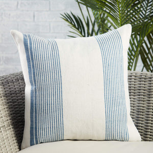 Jaipur Living Jaipur Living Parque Ticking Stripe Pet Yarn Indoor Outdoor Square Pillow Cover Blue PLC102478