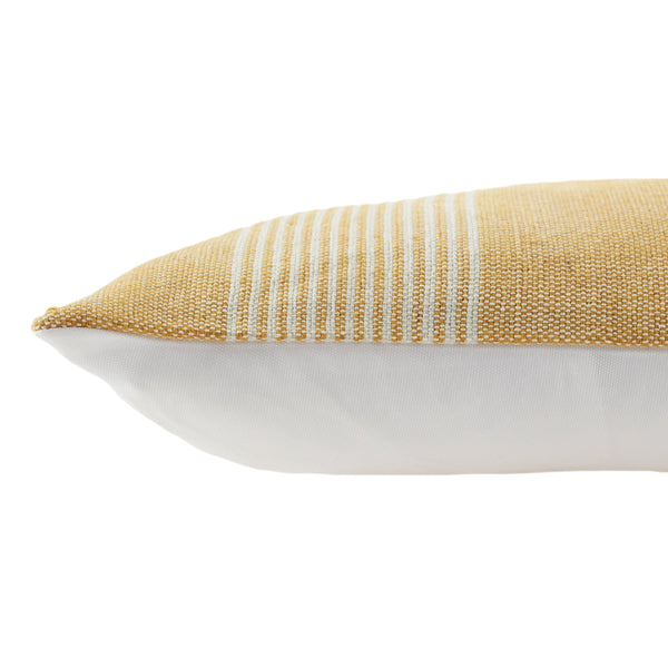 Jaipur Living Jaipur Living Carinda Ticking Stripe Lumbar Pillow Pet Yarn Outdoor Patio Accent Gold PLW103795