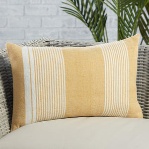 Jaipur Living Jaipur Living Carinda Ticking Stripe Lumbar Pillow Pet Yarn Outdoor Patio Accent Gold PLW103795