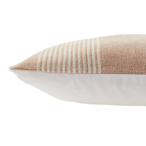 Jaipur Living Jaipur Living Carinda Ticking Stripe Lumbar Pillow Pet Yarn Outdoor Patio Accent Tan PLW103796