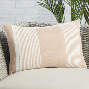 Jaipur Living Jaipur Living Carinda Ticking Stripe Lumbar Pillow Pet Yarn Outdoor Patio Accent Tan PLW103796