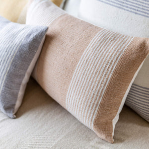 Jaipur Living Jaipur Living Carinda Ticking Stripe Lumbar Pillow Pet Yarn Outdoor Patio Accent Tan PLW103796