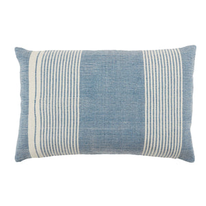 Jaipur Living Jaipur Living Carinda Ticking Stripe Lumbar Pillow Pet Yarn Outdoor Patio Accent Blue PLW103798