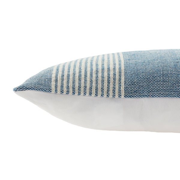 Jaipur Living Jaipur Living Carinda Ticking Stripe Lumbar Pillow Pet Yarn Outdoor Patio Accent Blue PLW103798
