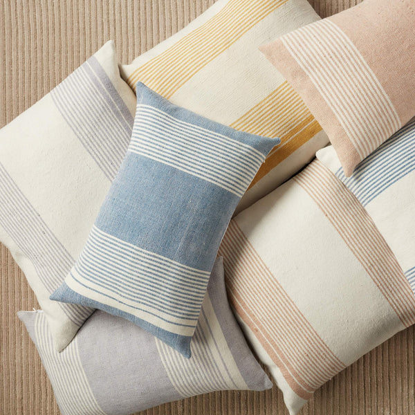 Jaipur Living Jaipur Living Carinda Ticking Stripe Lumbar Pillow Pet Yarn Outdoor Patio Accent Blue PLW103798