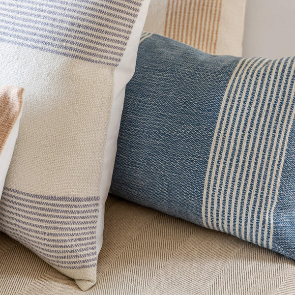 Jaipur Living Jaipur Living Carinda Ticking Stripe Lumbar Pillow Pet Yarn Outdoor Patio Accent Blue PLW103798