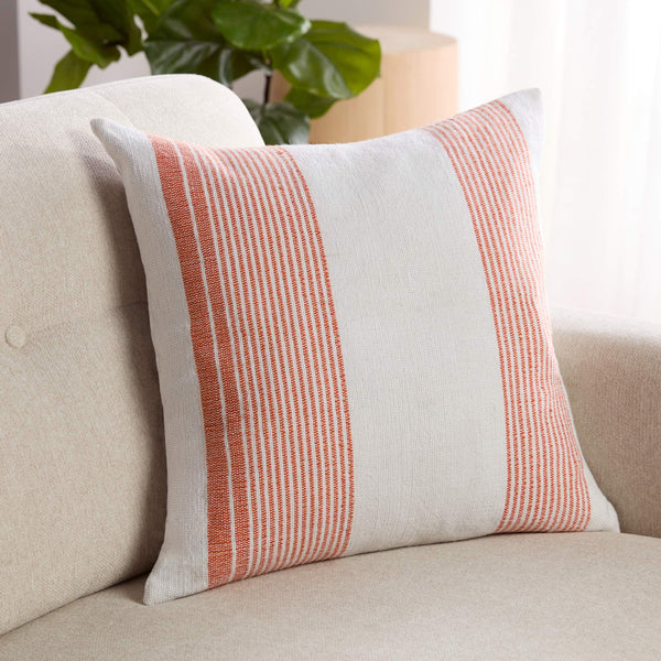 Jaipur Living Jaipur Living Parque Handmade Ticking Stripe Pet Yarn Pillow Cover for Patio Sunroom Orange PLC102626