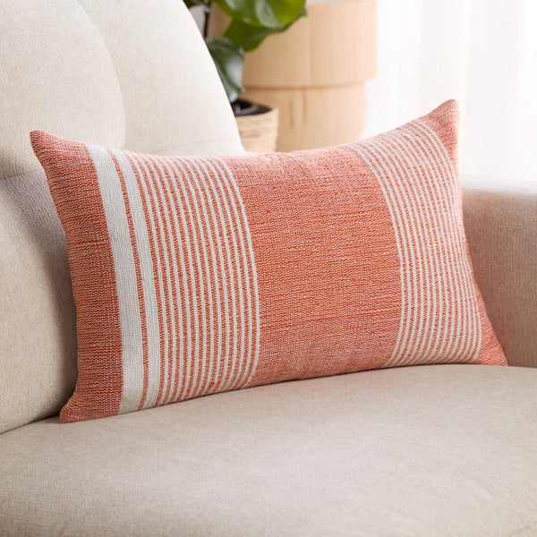 Jaipur Living Jaipur Living Carinda Handcrafted Ticking Stripe Lumbar Pillow for Coastal Outdoor Spaces Orange Poly Fill PLW104028