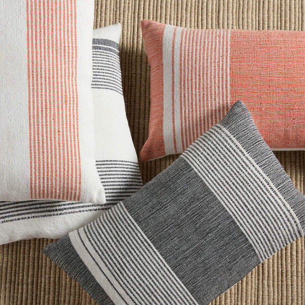 Jaipur Living Jaipur Living Carinda Handcrafted Ticking Stripe Lumbar Pillow for Coastal Outdoor Spaces Orange Poly Fill PLW104028