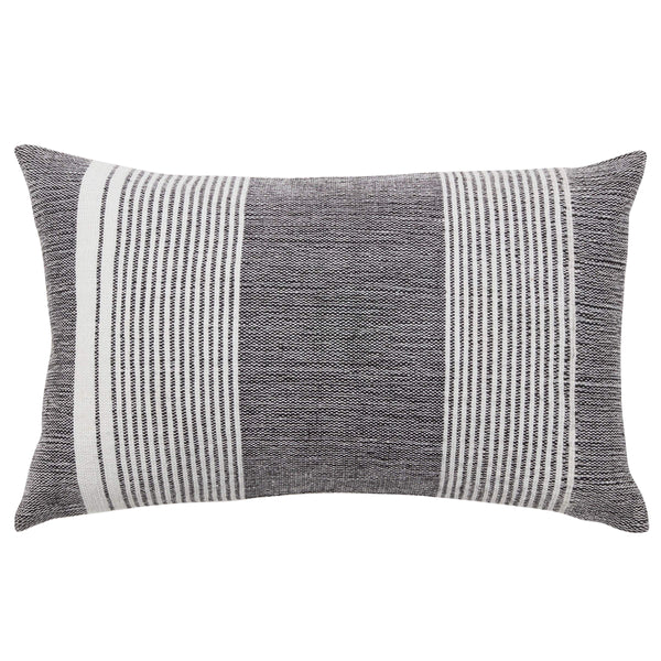 Jaipur Living Jaipur Living Carinda Handcrafted Ticking Stripe Lumbar Pillow for Coastal Outdoor Spaces Black Down Fill PLW104033
