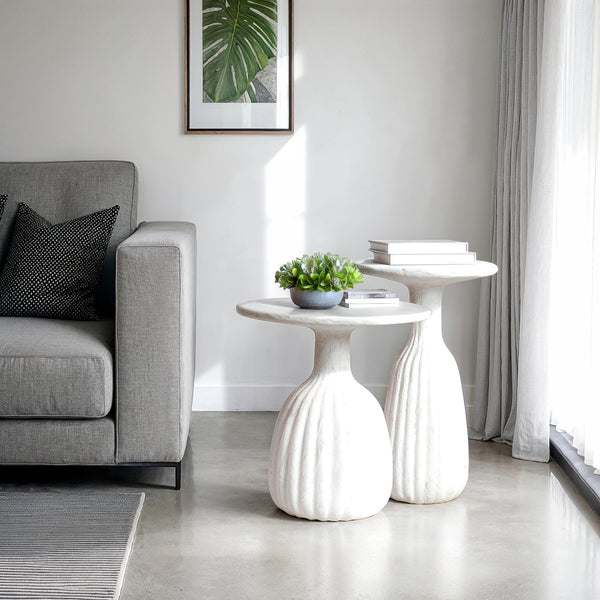 Lh Imports Accent Side Table - Low: Elevate Your Home Decor With This Stylish And Functional Furniture Piece White Ivory Concrete,Plaster Acc033-t