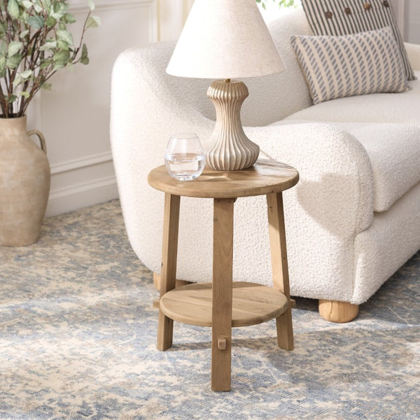 Safavieh Springs Solid Teak Accent Table Organic Natural Grain Compact Square Living Room Side ACC1000A