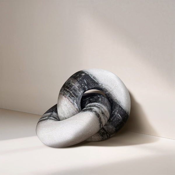 Meridian Furniture Knot Sculpture Handcrafted Marble Art Deco Tabletop Accent with Natural Veining for Console Table Panda 6" W x 6" D x 5" H ACC101-Panda