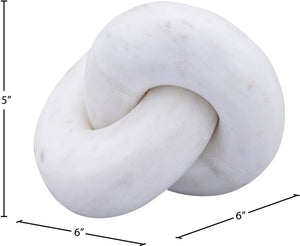 Meridian Furniture Knot Sculpture Handcrafted Marble Art Deco Tabletop Accent with Natural Veining for Console Table White 8" W x 5.5" D x 4" H ACC101-White