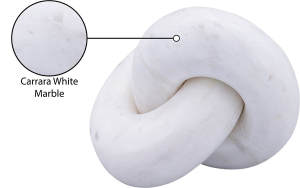 Meridian Furniture Knot Sculpture Handcrafted Marble Art Deco Tabletop Accent with Natural Veining for Console Table White 8" W x 5.5" D x 4" H ACC101-White