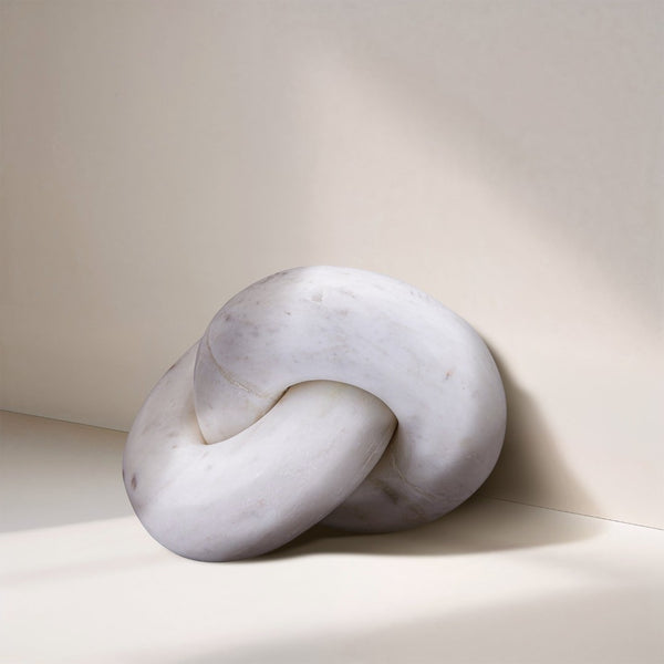 Meridian Furniture Knot Sculpture Handcrafted Marble Art Deco Tabletop Accent with Natural Veining for Console Table White 8" W x 5.5" D x 4" H ACC101-White