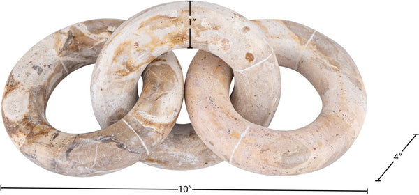 Meridian Furniture Rings Genuine Marble Sculptural Chain Link Handcrafted Art Deco Tabletop Accent Object Beige ACC102-Beige