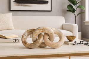 Meridian Furniture Rings Genuine Marble Sculptural Chain Link Handcrafted Art Deco Tabletop Accent Object Beige ACC102-Beige