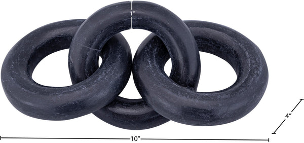 Meridian Furniture Rings Genuine Marble Sculptural Chain Link Handcrafted Art Deco Tabletop Accent Object Black ACC102-Black