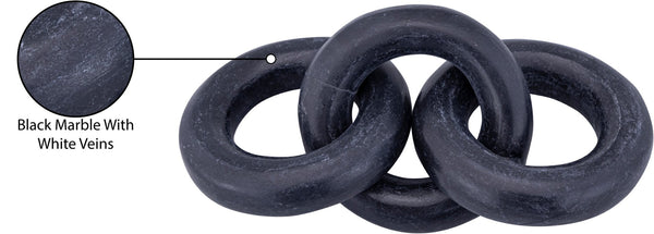 Meridian Furniture Rings Genuine Marble Sculptural Chain Link Handcrafted Art Deco Tabletop Accent Object Black ACC102-Black