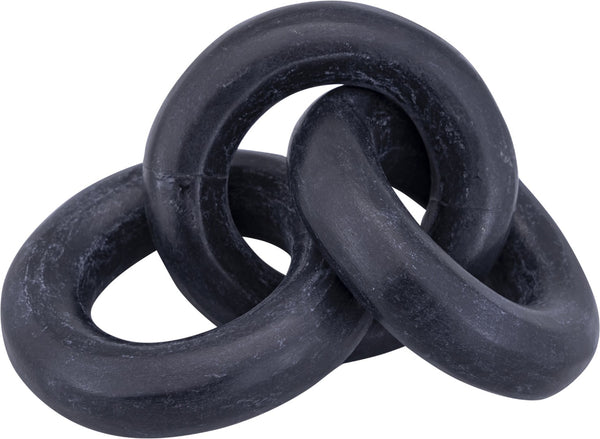 Meridian Furniture Rings Genuine Marble Sculptural Chain Link Handcrafted Art Deco Tabletop Accent Object Black ACC102-Black