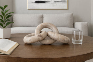 Meridian Furniture Rings Genuine Marble Sculptural Chain Link Handcrafted Art Deco Tabletop Accent Object Brown ACC102-Brown