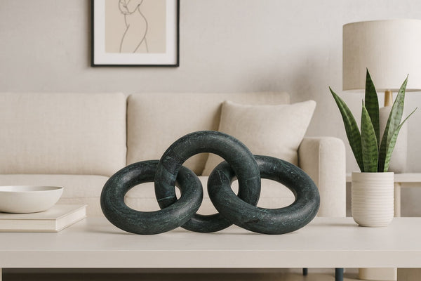 Meridian Furniture Rings Genuine Marble Sculptural Chain Link Handcrafted Art Deco Tabletop Accent Object Green ACC102-Green