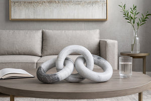 Meridian Furniture Rings Genuine Marble Sculptural Chain Link Handcrafted Art Deco Tabletop Accent Object Panda ACC102-Panda