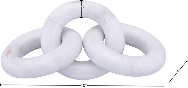 Meridian Furniture Rings Genuine Marble Sculptural Chain Link Handcrafted Art Deco Tabletop Accent Object White ACC102-White