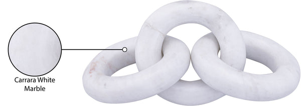 Meridian Furniture Rings Genuine Marble Sculptural Chain Link Handcrafted Art Deco Tabletop Accent Object White ACC102-White