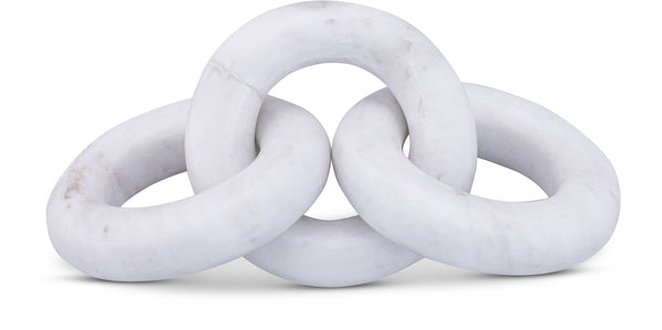 Meridian Furniture Rings Genuine Marble Sculptural Chain Link Handcrafted Art Deco Tabletop Accent Object White ACC102-White