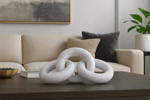 Meridian Furniture Rings Genuine Marble Sculptural Chain Link Handcrafted Art Deco Tabletop Accent Object White ACC102-White